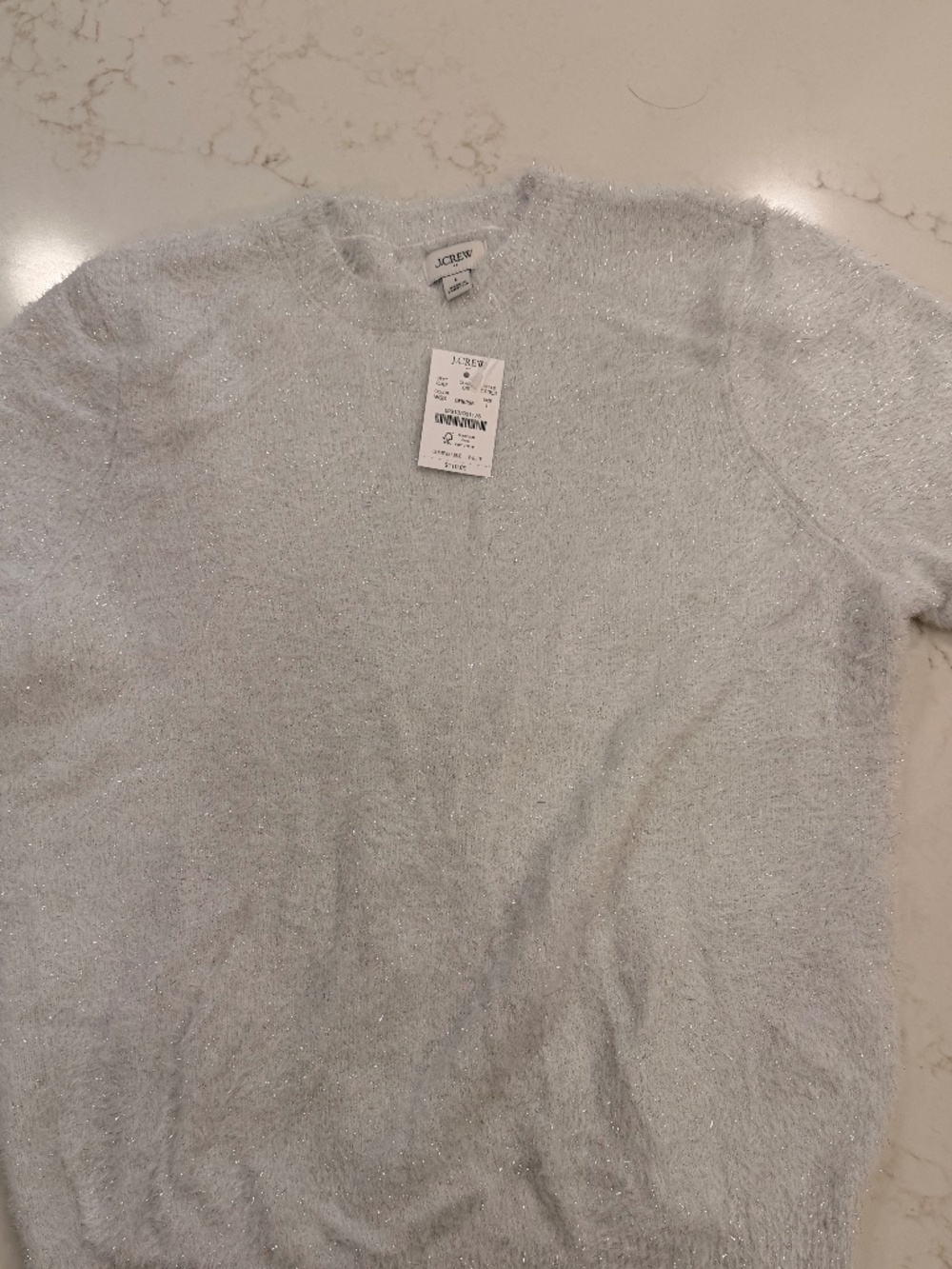 NWT J.Crew Metallic Eyelash Sweater Top Women’s Large Blue Silver Sparkle Short